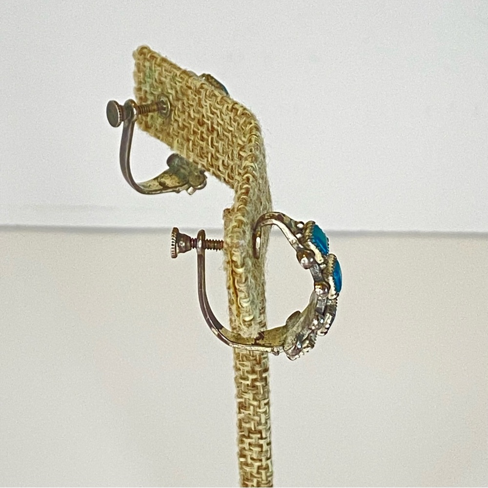 Vintage Sterling Silver Turquoise Screw Back Earrings Hoop Southwestern Native - Picture 12 of 13